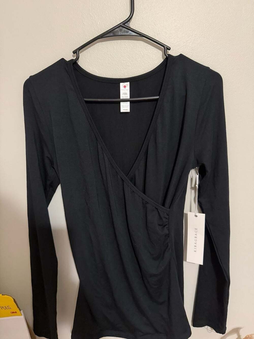 Kiragrace Ruched Wrap Top in Black